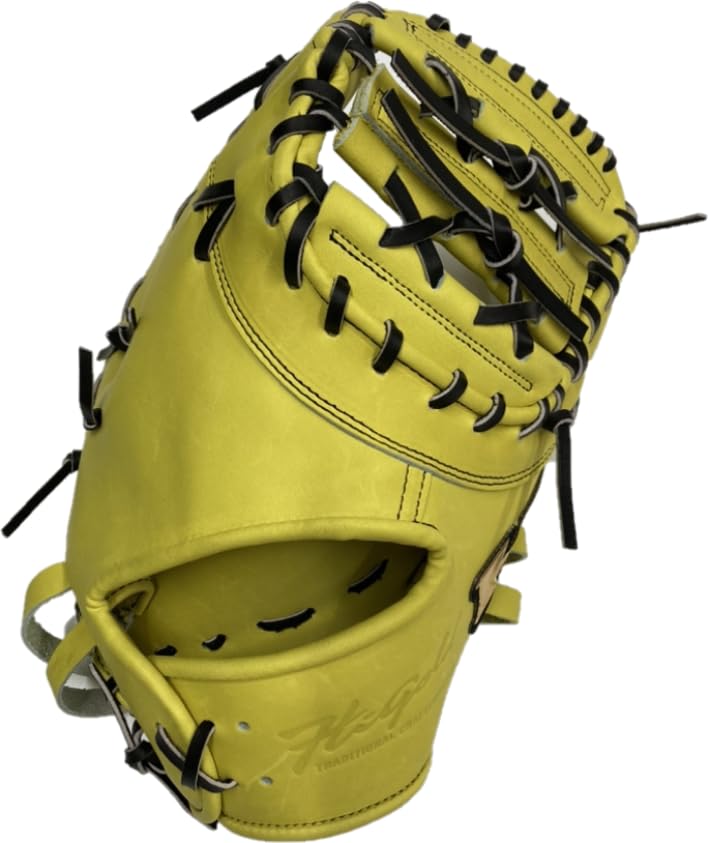 HI-GOLD KKG-F505 Shinkyoku Standard Hard Baseball Mitt, Lemon Yellow, Right-Handed Throw, First Baseman's Mitt, Suitable for High School Baseball