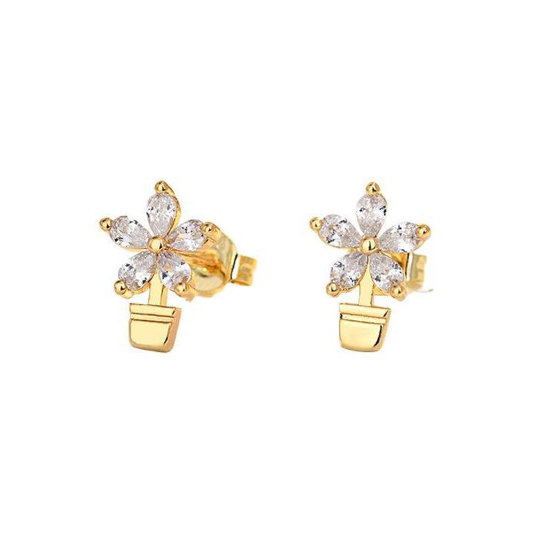 BELLA BOX S925 Sterling Silver Needle Flower Ear Studs, A Student Forest-themed, Simple And Fresh Petal-shaped Silver Ear Accessory