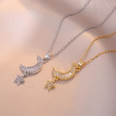 Stainless Steel Chain Dreamy Zircon Moon Star Pendant Necklaces for Women Girls Trendy Gold Silver Color Collar Accessories Gift