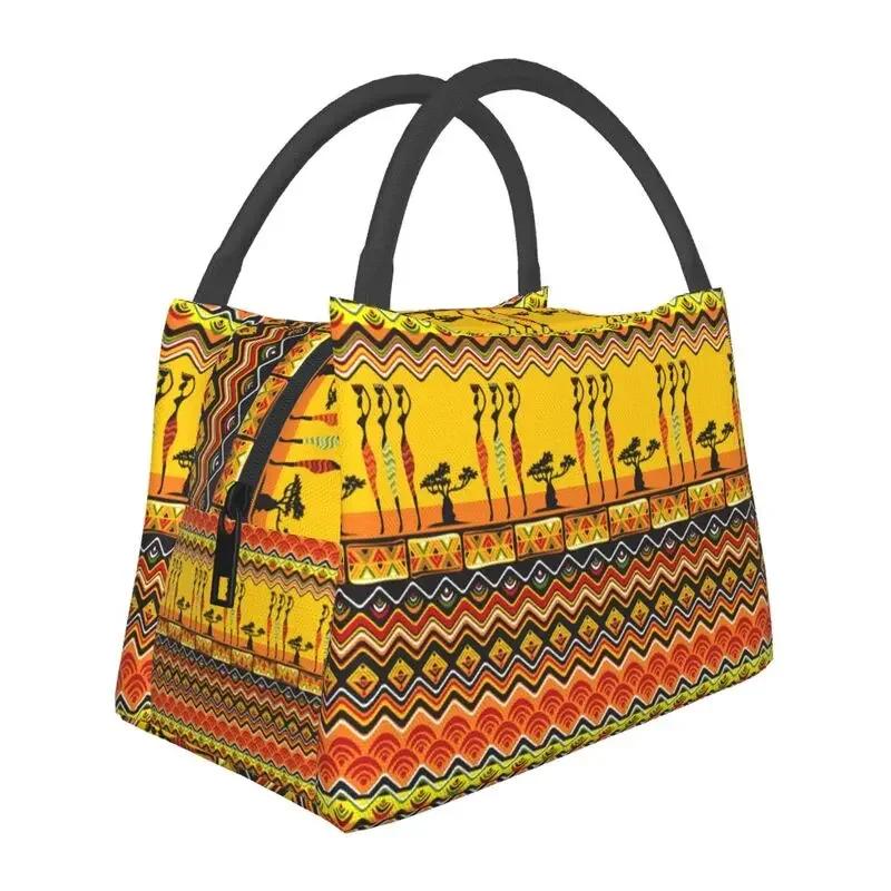 African Elements Pattern Insulated Lunch Bags Women Africa Culture Lunch Container for Outdoor Picnic Storage Meal Food Box