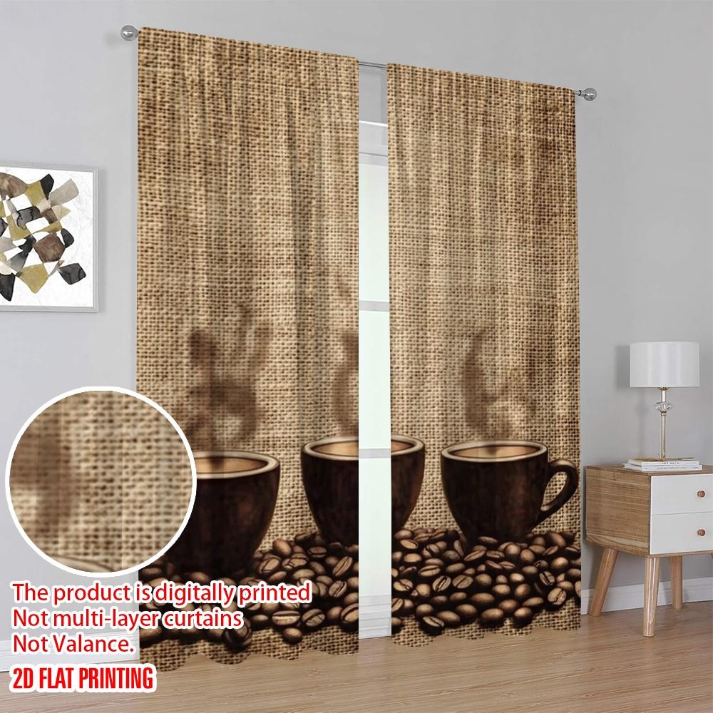 2 Stück, 2D-Flachdruck Beliebte Vorhangpaneele Kaffee Trio Dampf 100% Polyester (ohne Stange) Festlich für Wohnzimmer, Schlafzimmer,