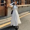 Korean version of Polo collar light mature style niche design temperament slim waist white knitted dress women's autumn