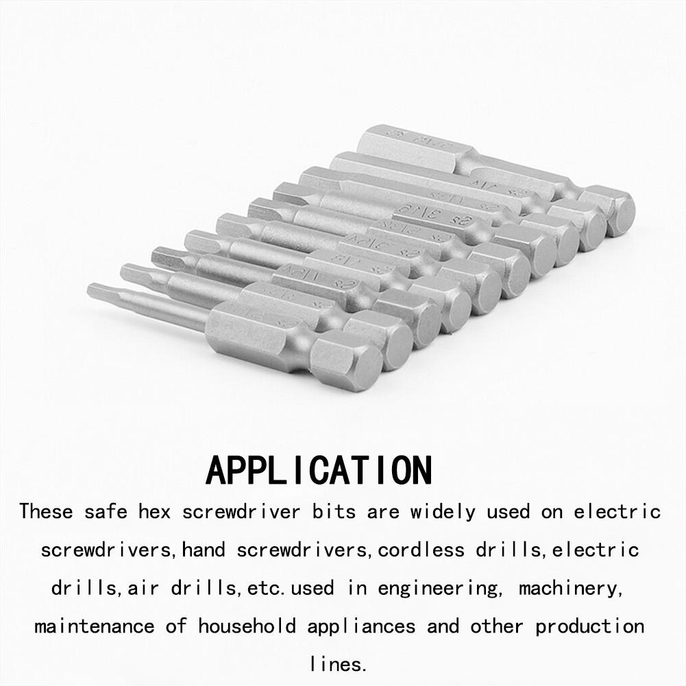 10PCS Magnetic Hexagon Screwdriver Bit   Steel 1/4 Inch Metric 50mm H1.5-12