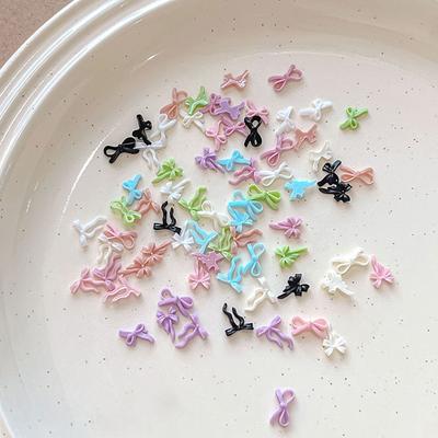 50Pcs Colored Bow Nail Charms Cute Kawaii Tie Nail Art Decoration Manicure Design DIY Accessories Supplies
