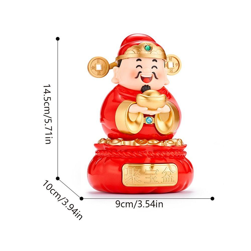 Solar Powered God Of Fortune Sculpture ABS Car Ornaments Nodding Lucky Wealth Statue  Festive Gifts