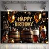 1 golden birthday beer themed party banner including balloons beer barrels and flashlights ss