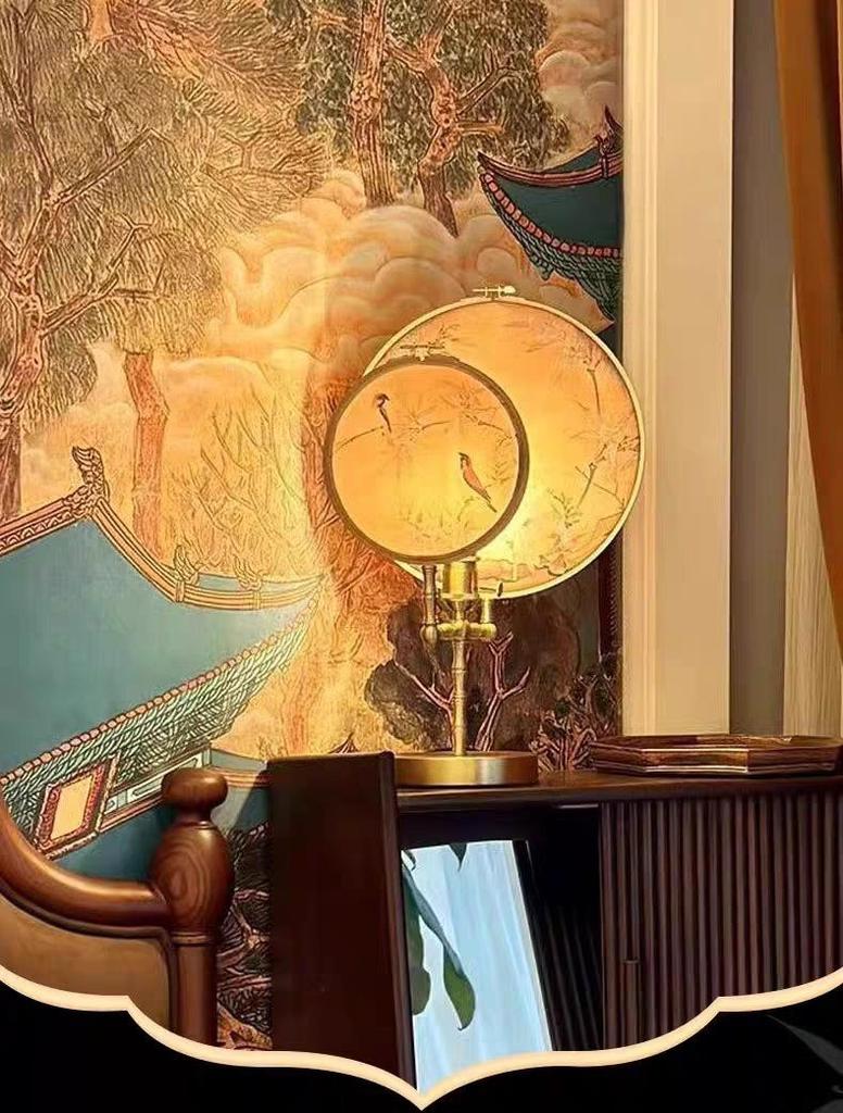 Retro Chinesische Tischlampe für Schlafzimmer und Arbeitszimmer – Dekorative Runde Fächerleuchte mit Kostenlosem Versand