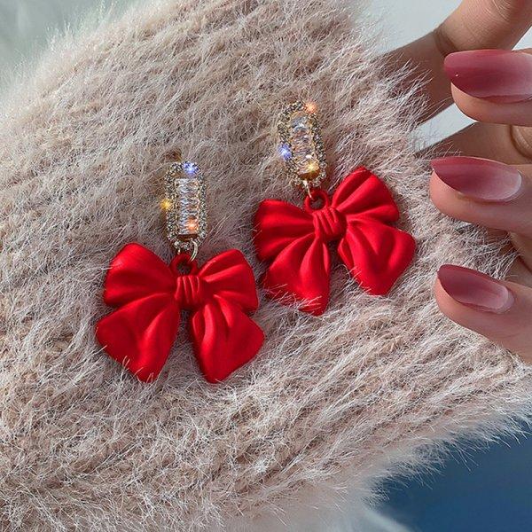 Christmas Red Bow Drop Earring For Women Exquisite Temperament Bowknot Snowflake Long Earrings Girls New Year Party Jewelry Gift