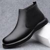 Fashion Genuine Leather Mens Chelsea Boots Comfortable Ankle Boots Fashion Winter Plush Snow Botas Outdoor High Top Shoes Business Boots