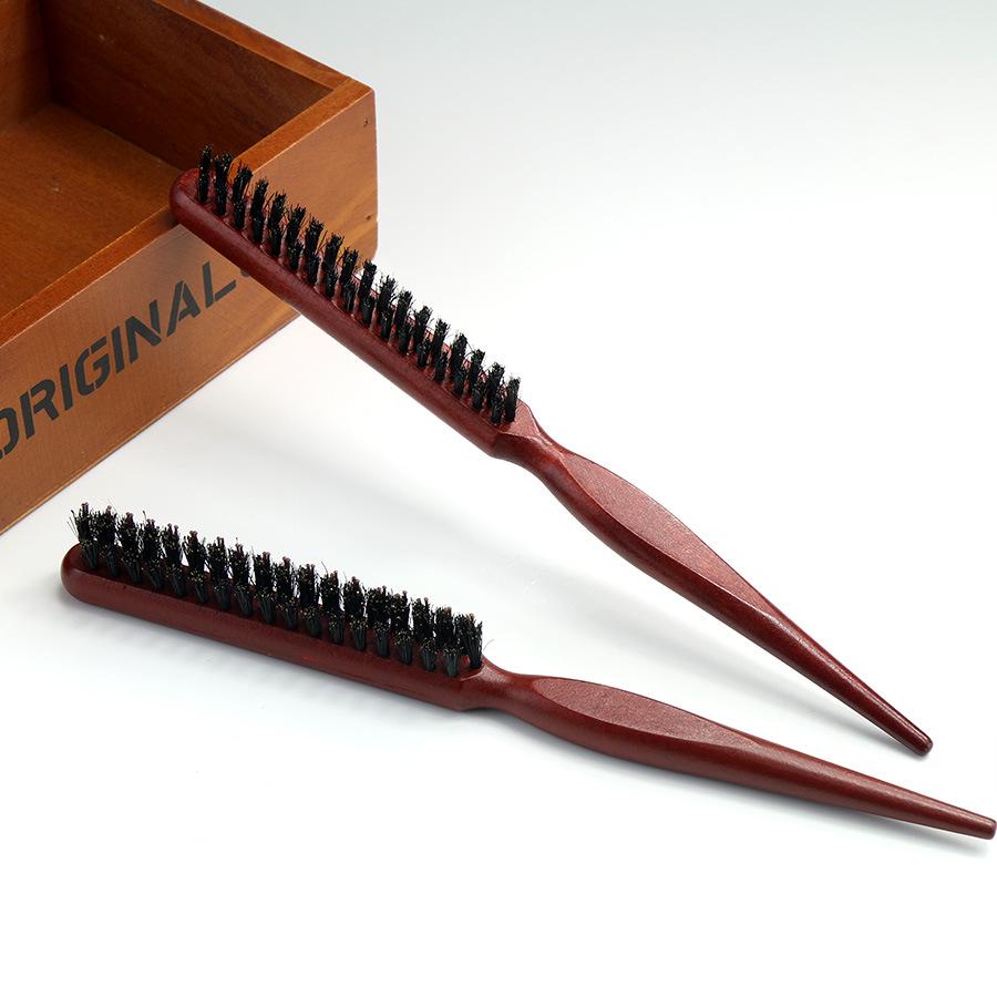 Triple Row Pig Bristle Hairdressing Comb with Pointed Tail and Nylon Teeth