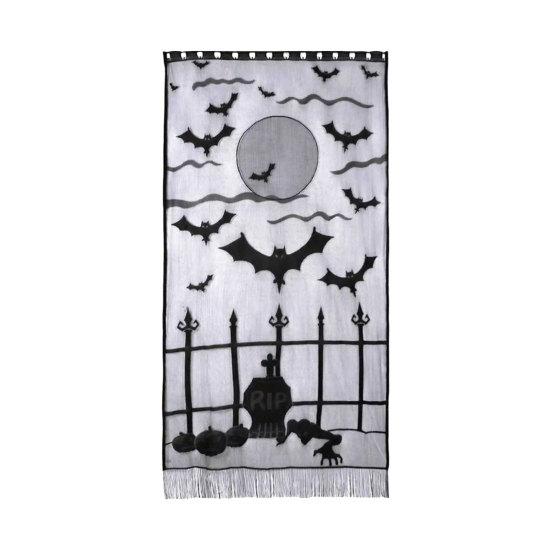 Halloween Türvorhang, Spitze Spinnennetz Kaminabdeckung, Gruseliges Skelett Hexe Fledermaus Druck Fenster Tür Vorhänge für Haus Innen Party Dekoration