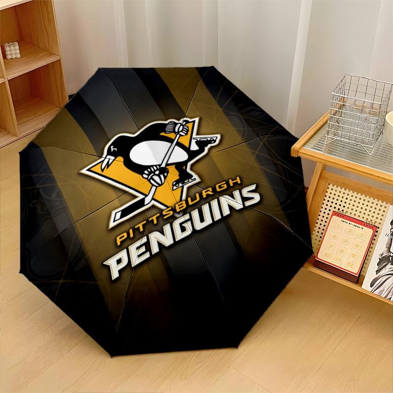 Pittsburgh Penguins Print Auto 8?Ribs Folding Umbrella Wind Resistant Lightweight Automatic Umbrella For Daily Travel