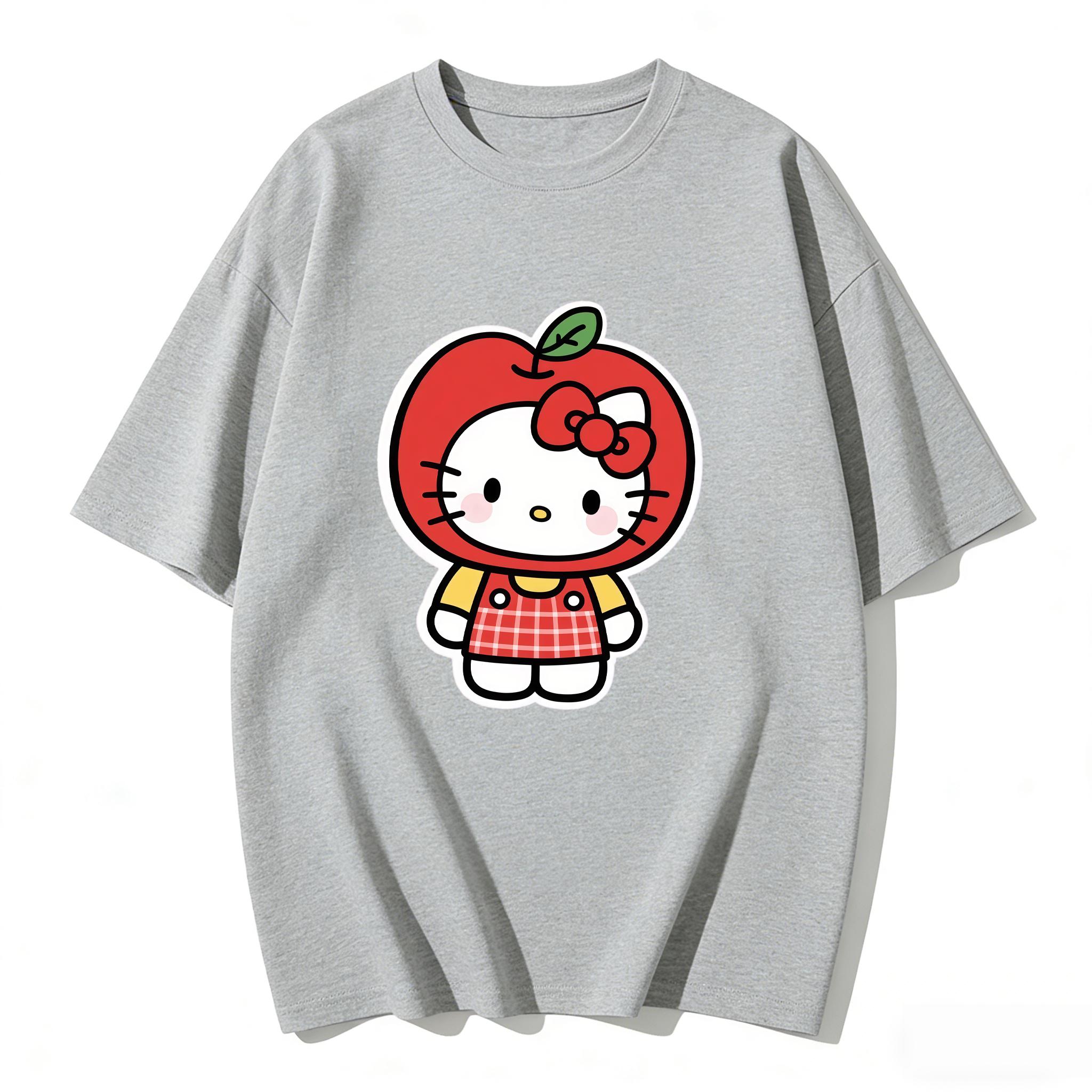 

2026 Summer Hello Kitty Cartoon Printed Short Sleeve Pure Cotton Tshirts Womens Family Matching Outfits Tops Tee Trendy Y2k S