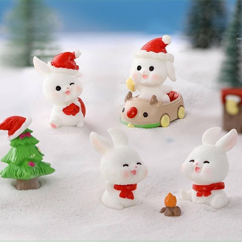 Bunny Figurine Christmas Resin Microlandscape Decoration Bunny Miniature Winter