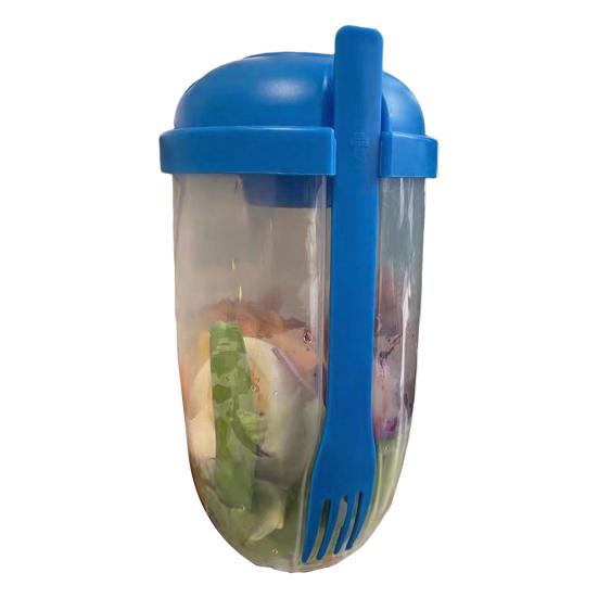 Wiederverwendbarer Salatbecher 1000ml Tragbarer Frischer Salatbehälter mit Gabel und Dressinghalter BPA-freier PP Salataufbewahrungsbecher für Mittagessen Picknick Camping
