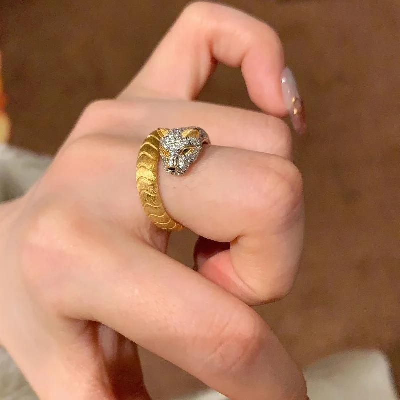 Brushed Full Zircon Leopard Head Rings for Women Light Luxury Charm High-end Retro Luxury Exquisite Zircon Gift