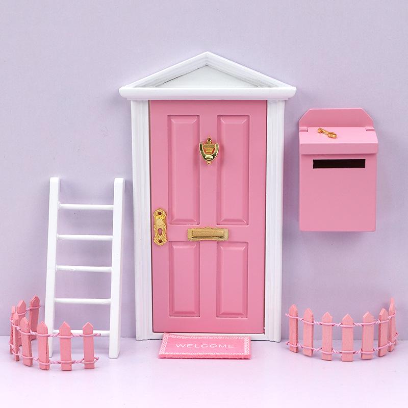 1:12 Mini Dollhouse Furniture Set - Wooden Door, Ladder, Fence, Mailbox Accessories for OB11 Dolls