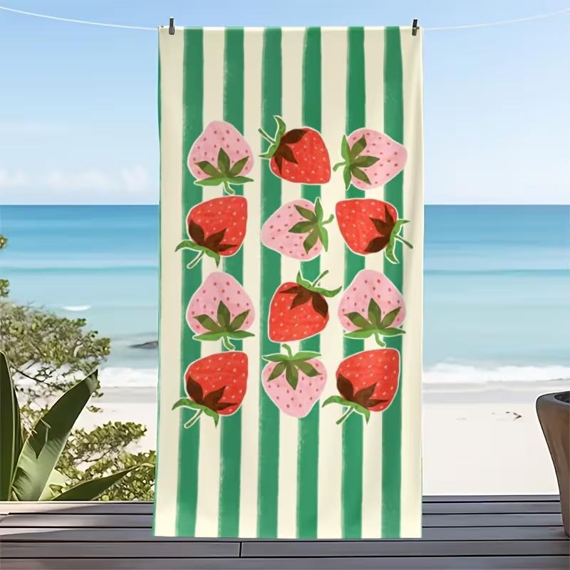 Retro Blue Checkered Tomato Print Beach Towel Large Soft Towel Watercolor Tomato on The Vine Quick-Dry Lightweight Towel