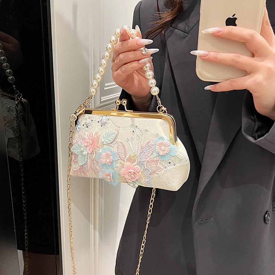 Chinese Style Floral Embroidered Shoulder Bag Elegant Handbag Retro Small Square Bag Wedding Party Lace Clutch Women Evening Bag