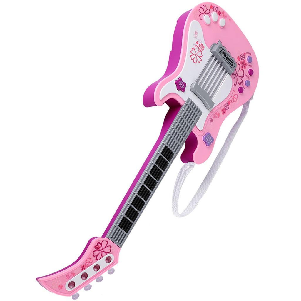 Multifunctional Kids Bass Guitar Toy Children Light Musical Instrument Toy Pink