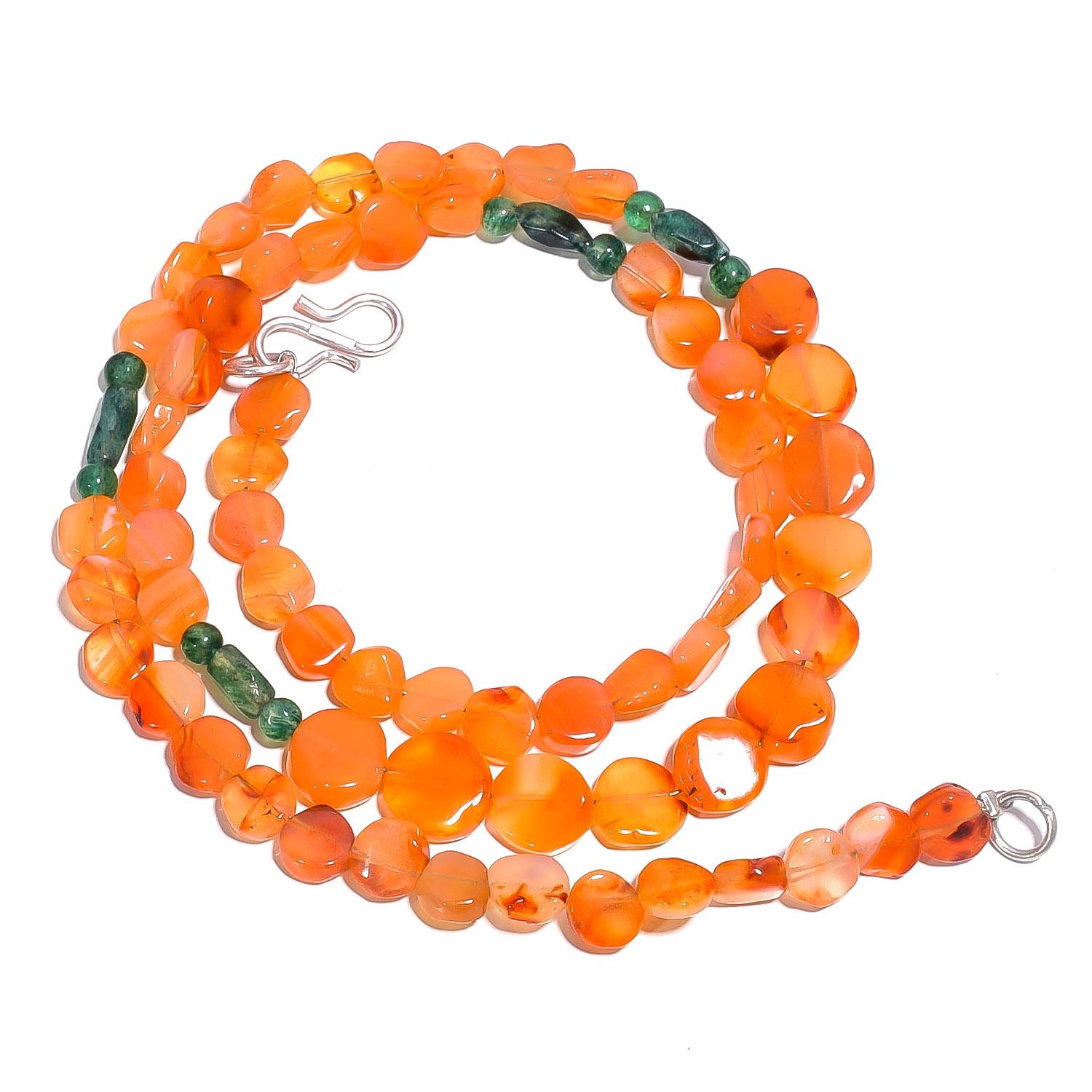 

Carnelian Green Aventurine Gemstone Mix Shape Smooth Beads Necklace 17 UB-4060 UB-4060