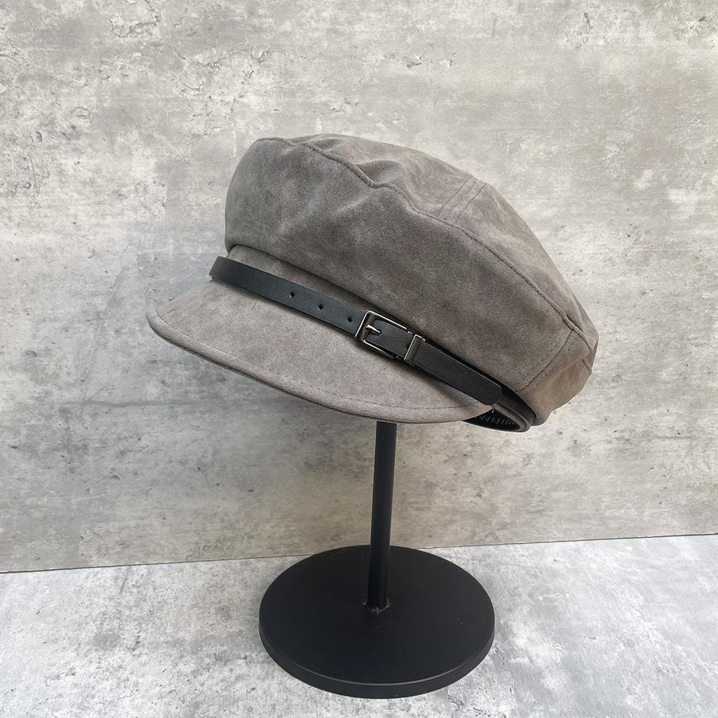 Vintage Belt Decoration Suede Newsboy Hat Painter Hat Women'S Versatile Face Ducktongue Octagonal Hat