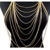 Sexy Übertrieben Goldfarbe Mehrschichtig Quaste Kette Strasssteine Halskette Brustkette für Frauen Körperkette Schmuck Zubehör