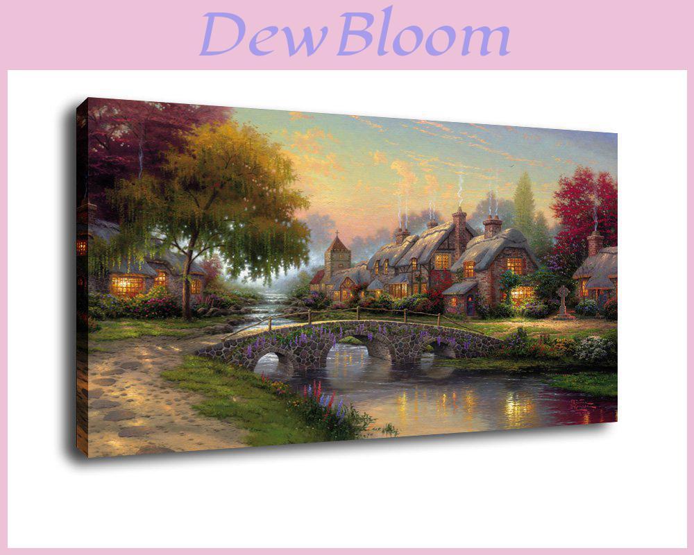 Elegant Cobblestone Bridge Wall Decor Exquisite Landscape Oil Painting Print On Canvas