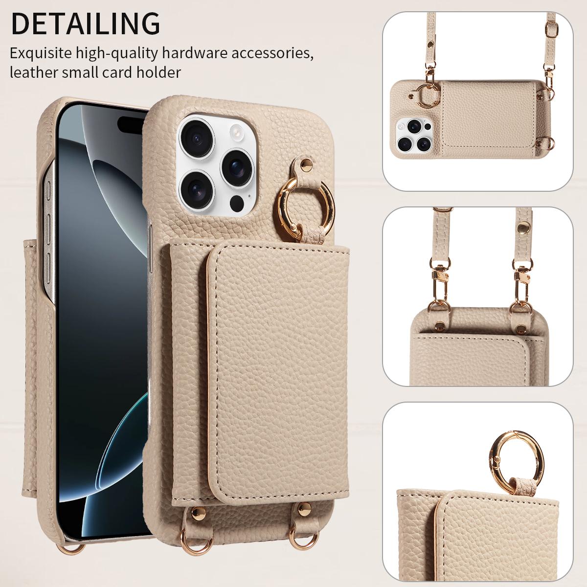 

For IPhone16 15 Pro Max 14 13 12 Series PU Leather Magsafe Magnetic Wireless Charging Shockproof Crossbody Wallet Phone Case Artificial leather&Case & Strap&iPhone 15 грязно-белый