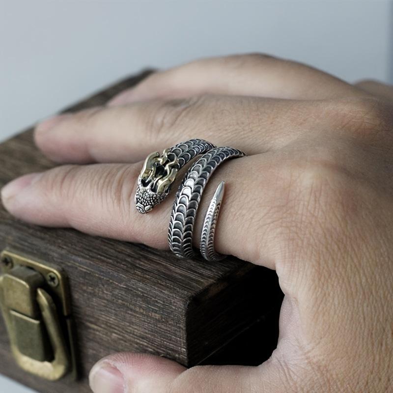 Dragon Horn Python Men's Dark Trend Hip-Hop Men's and Women's Live Mouth Adjustable Ring