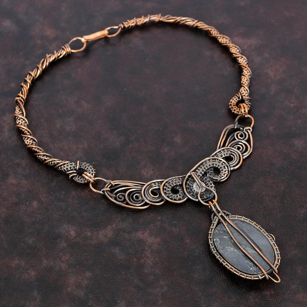 Chrysanthemum Necklace Copper Wire Wrapped Necklace Moonstone Gemstone Necklace Chrysanthemum Copper Jewelry Handmade Necklace Gift For Mom