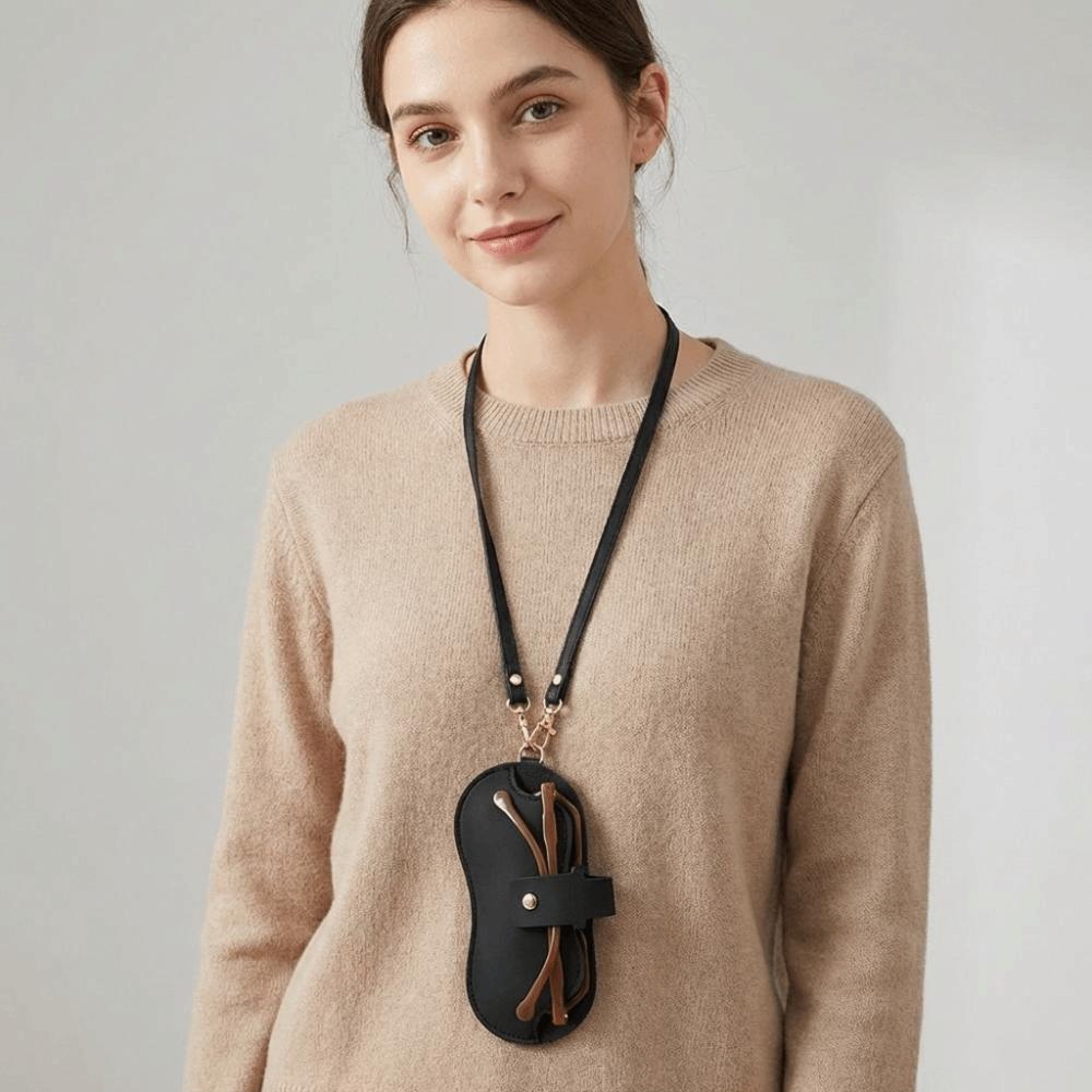 Hanging Neck PU Leather Glasses Bag Sunglasses Pouch Sunglasses Eyeglass Bag  Outdoor