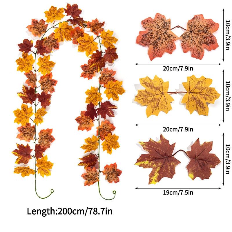 Artificial Maple Leaves Halloween Thanksgiving Decoration Autumn Fall Leaf Simulated Maple Leaf Garland Fallen Leaves Rattan