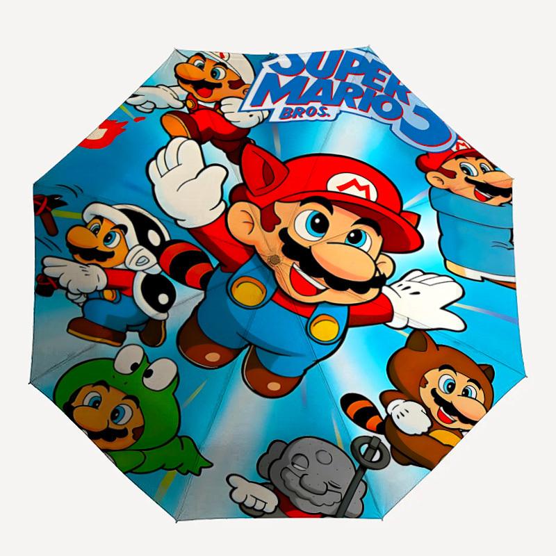 1PC Mario Bros. Super Mario Automatic Folding Umbrella, Automatic Folding Umbrella with 8 Ribs, Convenient for Outdoor Use 058