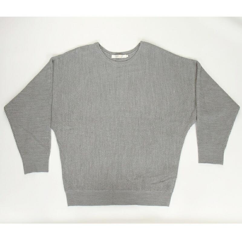 AZUL by moussy AZULbasic USED Knit Long Sleeve Gray Thin Knit Crew Neck U Neck Sweater Beautiful Dolman Body Cover Dolman Sleeve Plain Ladies Cut and