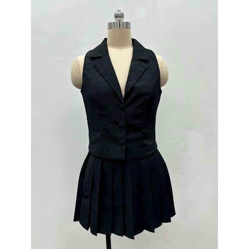 Western Style New Fashion Casual Sleeveless Vest Pleated Skirt Two-Piece Tank Top and Skirt Set