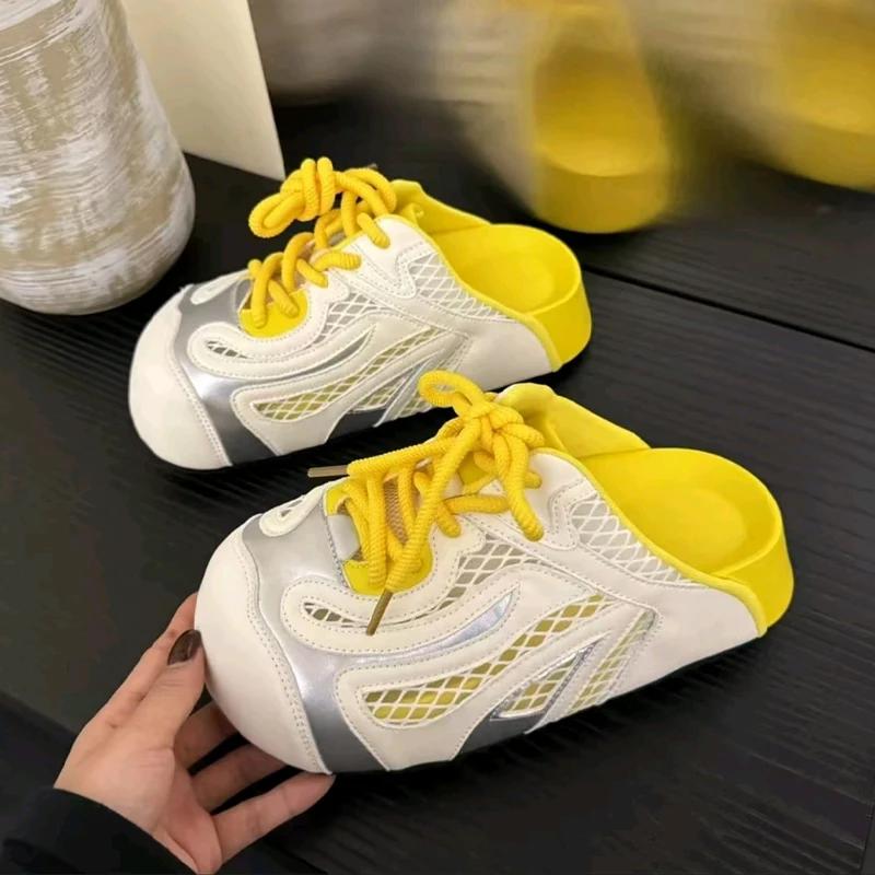 Fashion Flats Women's Slippers Lace Up Platform Mules Shoes Slingback Woman Sandals Summer 2025 Designer Flip Flops Cozy Zapatos Mujer