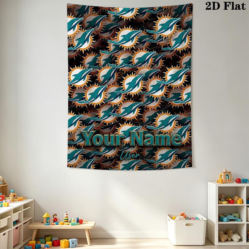 Name Benutzerdefinierte Miami Dolphins Logos Wandteppich Ästhetischer Wandbehang Gedruckter Stoffdecke Dekorative Wandteppiche für Schlafzimmer Wohnzimmer Heimdekoration