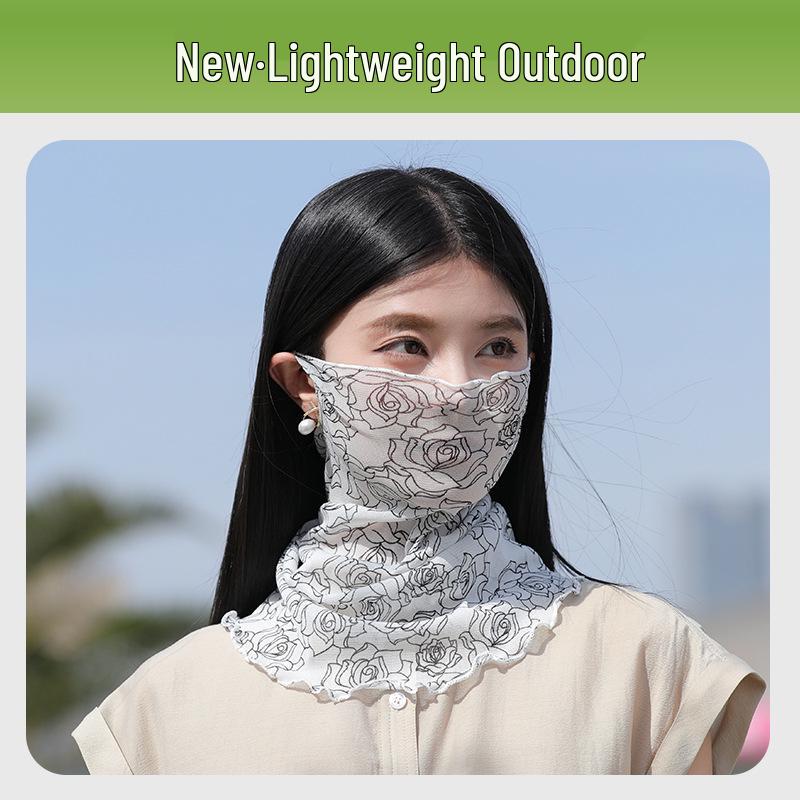Women's Summer Face Mask: High Elastic Silk Scarf, Full Face and Neck Protection, Cycling Ear-Hanging Ice Silk Gaiter.