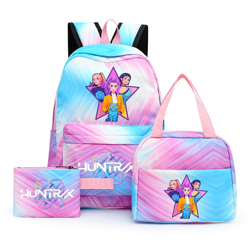 3Pcs/set Cartoon Printed Backpack with Lunch Bag Pencil Case for Teenager Girl Boy Large Capacity Waterproof Bookbag Gift Mochila