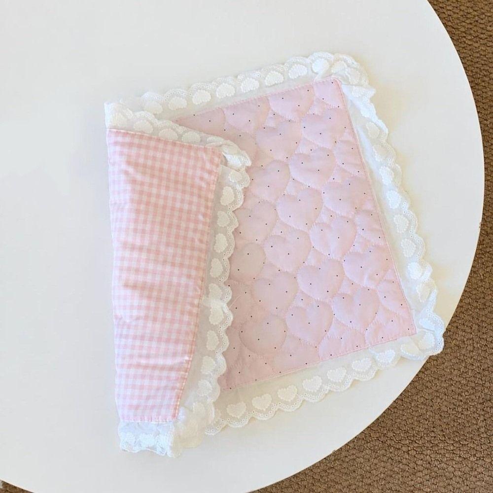 Plaid Pattern Decorative Placemat Love Lace Design Photo Shoot Mat Coaster Set  Home Decoration