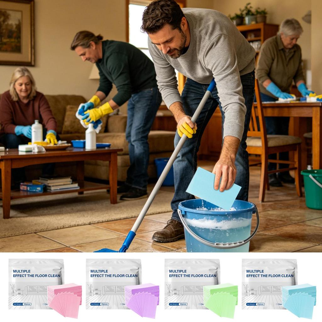 30pcs Multi-Surface Floor Cleaner Tablets Brightening Hardwood & Tile Cleaner For Home Rental Bedroom Office Entryway Apartment