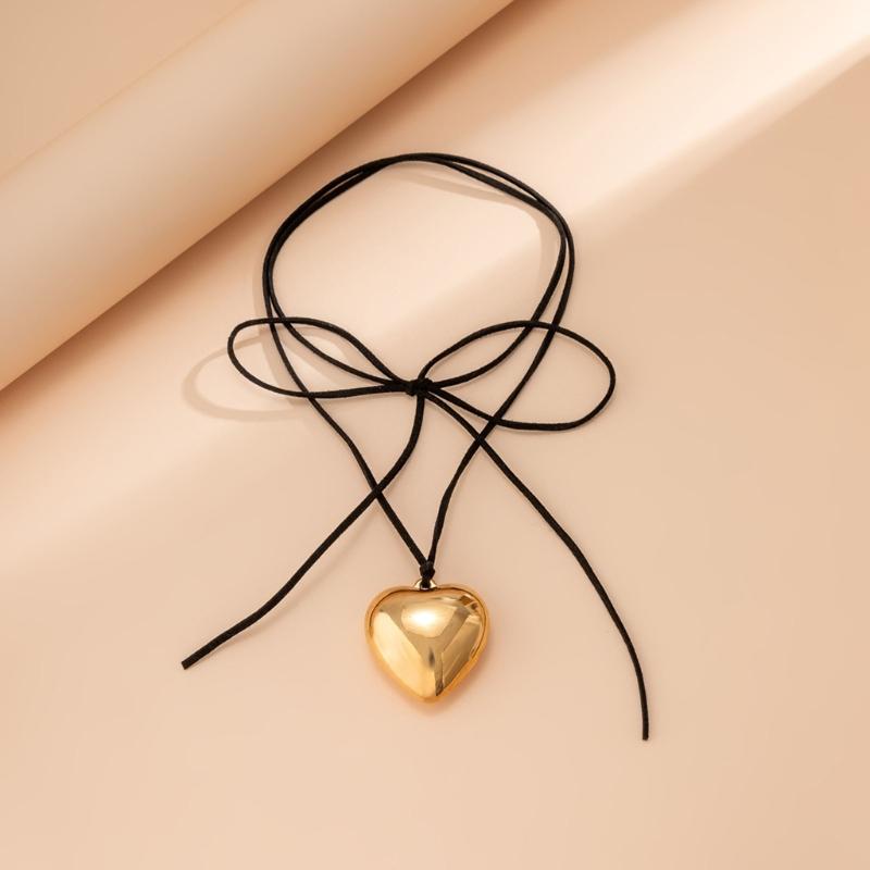 Fashion Punk Necklace Big Love-Heart Pendant Necklace Women Adjustable Wax Rope Chain Necklace Party Jewelry Ornament