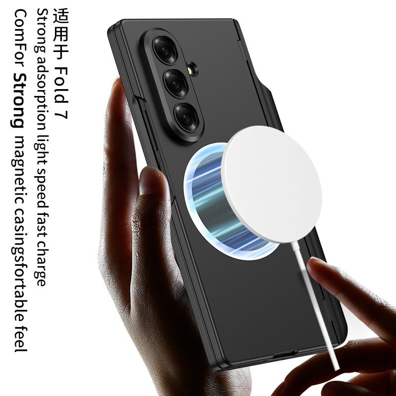Magnetic Hinge Protection Kickstand Full Body Pen Slot Case for Samsung Galaxy Z Fold7 with Screen Glass Film +Stylus Pen