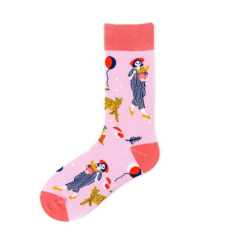 Cartoon Art Print Mid Calf Socks Unisex Colorful Creative Couple Casual Socks EUR36-41