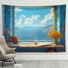 Hanging Wall Tapestry with Quiet Scenery by the Sea, Coastal Decoration for the Living Room, Fabric Art Overlooking the Ocean for the Home, Inspired