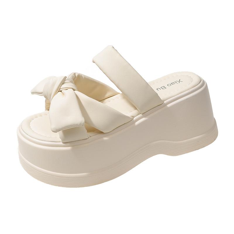 

Thick-soled small man wears a bow, soft-soled cool slippers, female 2024 summer new fairy style fashion beach shoes 39
