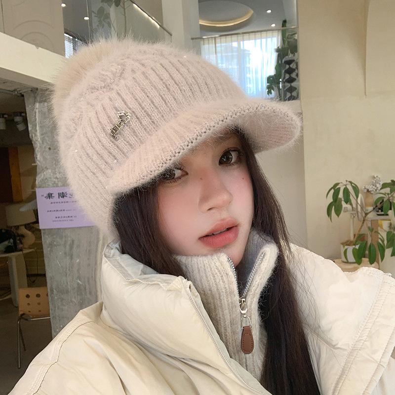 Wool Hat Women's Autumn and Winter Fleece Thickened Ear Protector Knitted Hat Thermal Cap Casual Outdoor & Christmas Wear