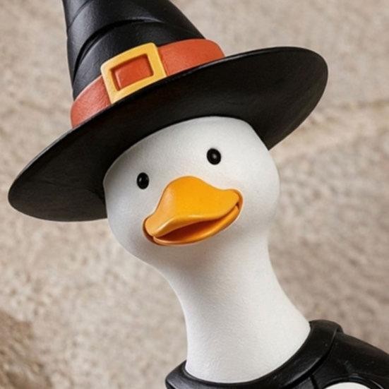 DYS Halloween Goose Figurine, Witch Hat Resin Ornament, Cute Ghost Statue for Tabletop Mantel Shelf Holiday Decoration
