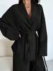 European V-Neck Elegant Women's Suit with Long Sleeves and Wide-Leg Pants